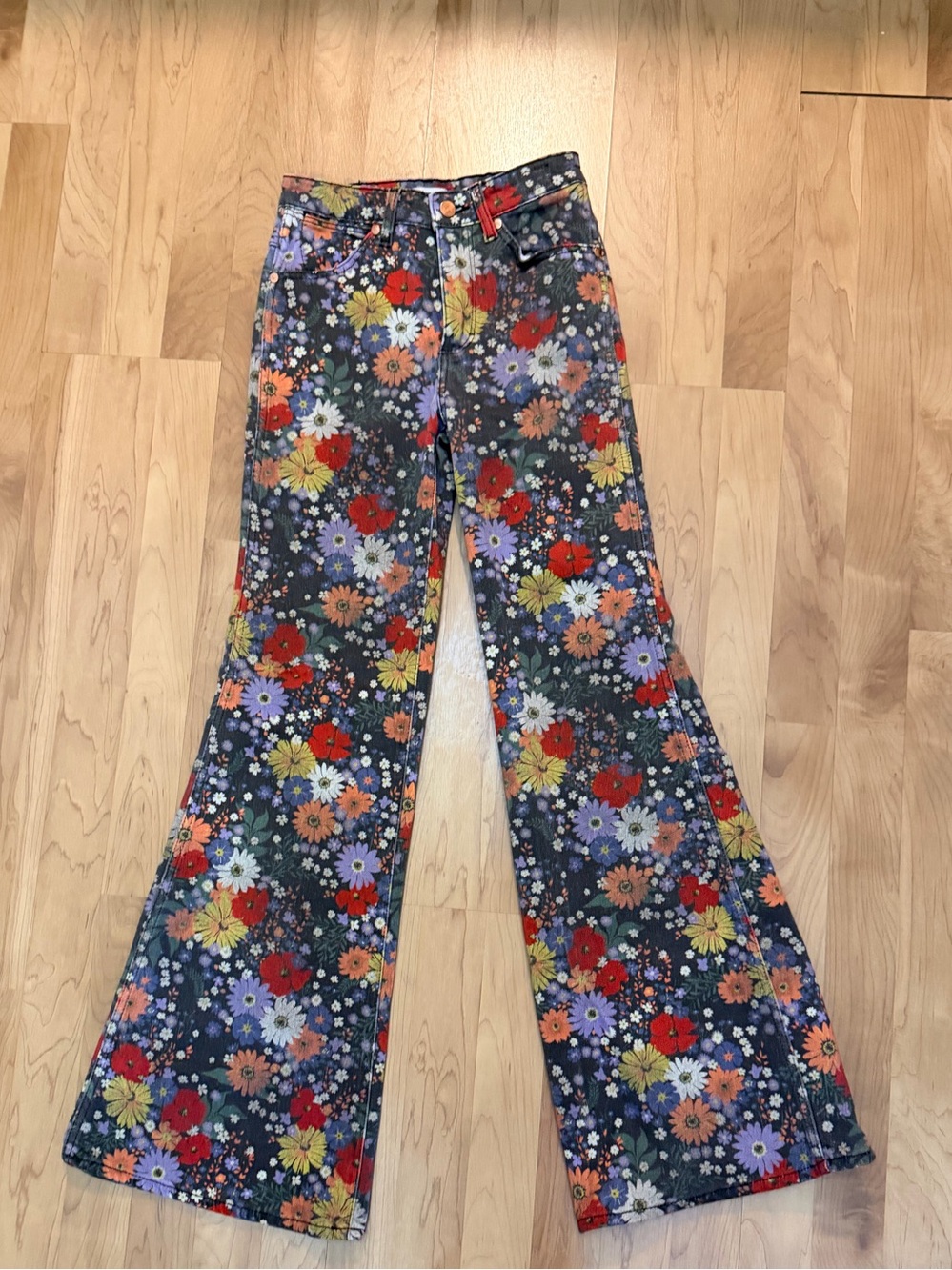 Never used Wrangler Floral Wide-Leg Bell Bottom Jeans - Multicolor Floral Print
